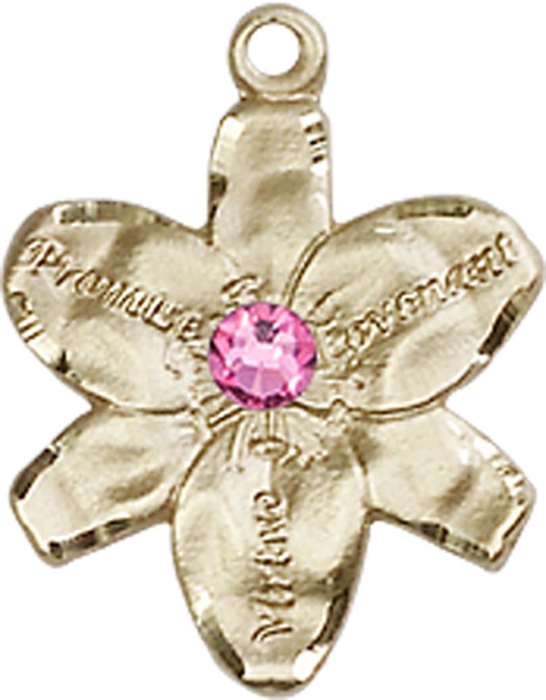 14kt Gold Chastity Medal with a 3mm Rose Swarovski stone