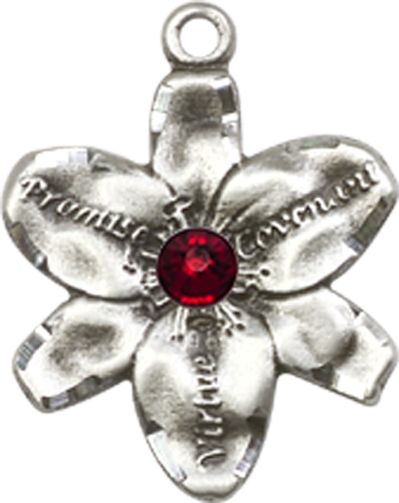 Sterling Silver Chastity Medal with a 3mm Garnet Swarovski stone
