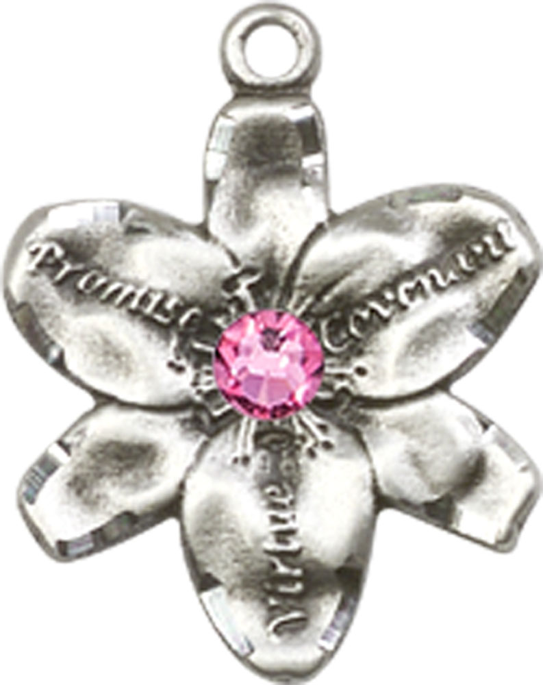 Sterling Silver Chastity Medal with a 3mm Rose Swarovski stone