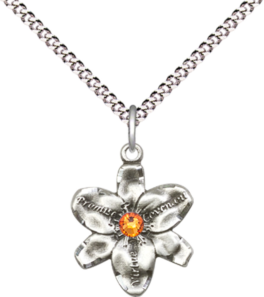 Sterling Silver Chastity Pendant with a 3mm Topaz Swarovski stone on a 18 inch Light Rhodium Light Curb chain