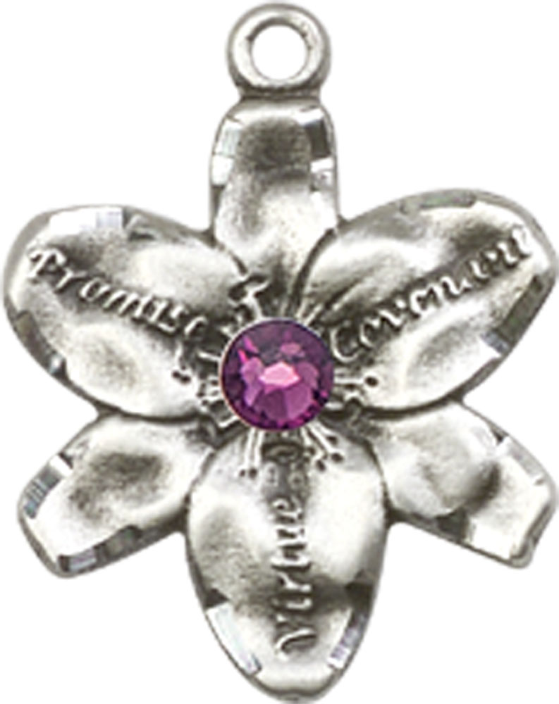 Sterling Silver Chastity Medal with a 3mm Amethyst Swarovski stone