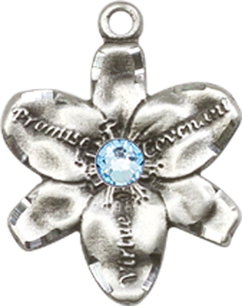Sterling Silver Chastity Medal with a 3mm Aqua Swarovski stone