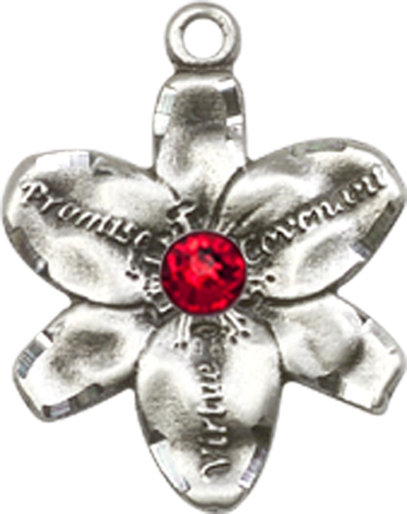 Sterling Silver Chastity Medal with a 3mm Ruby Swarovski stone