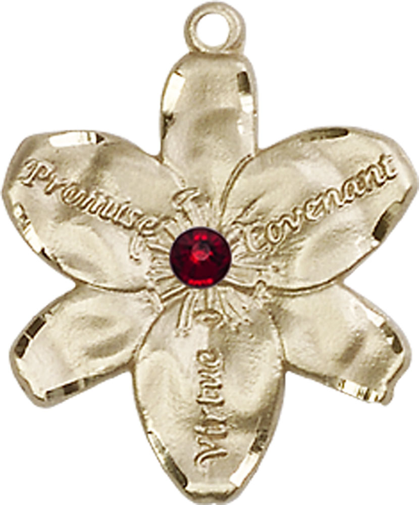 14kt Gold Filled Chastity Medal with a 3mm Garnet Swarovski stone