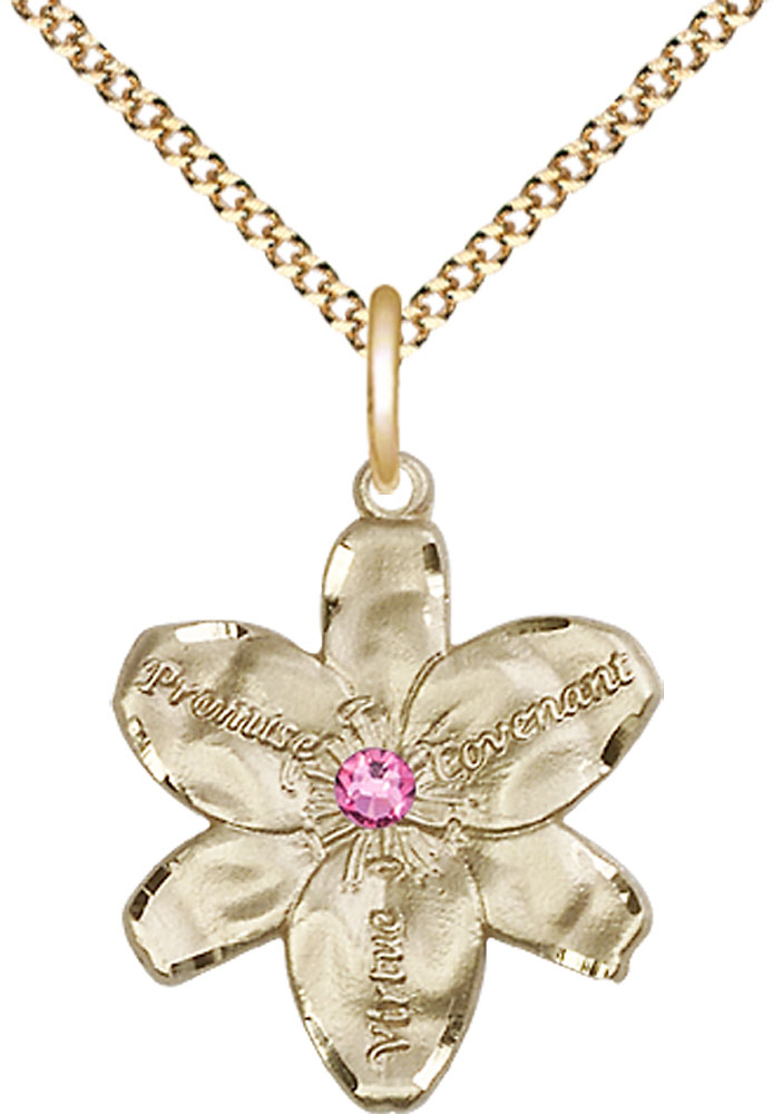 14kt Gold Filled Chastity Pendant with a 3mm Rose Swarovski stone on a 18 inch Gold Plate Light Curb chain