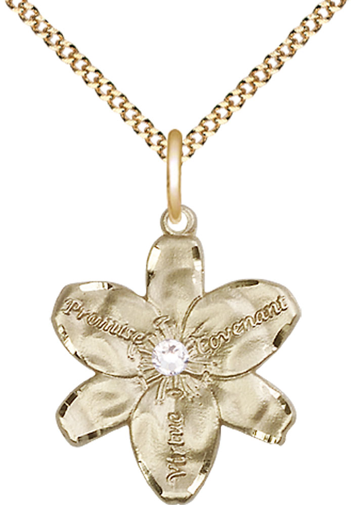 14kt Gold Filled Chastity Pendant with a 3mm Crystal Swarovski stone on a 18 inch Gold Plate Light Curb chain