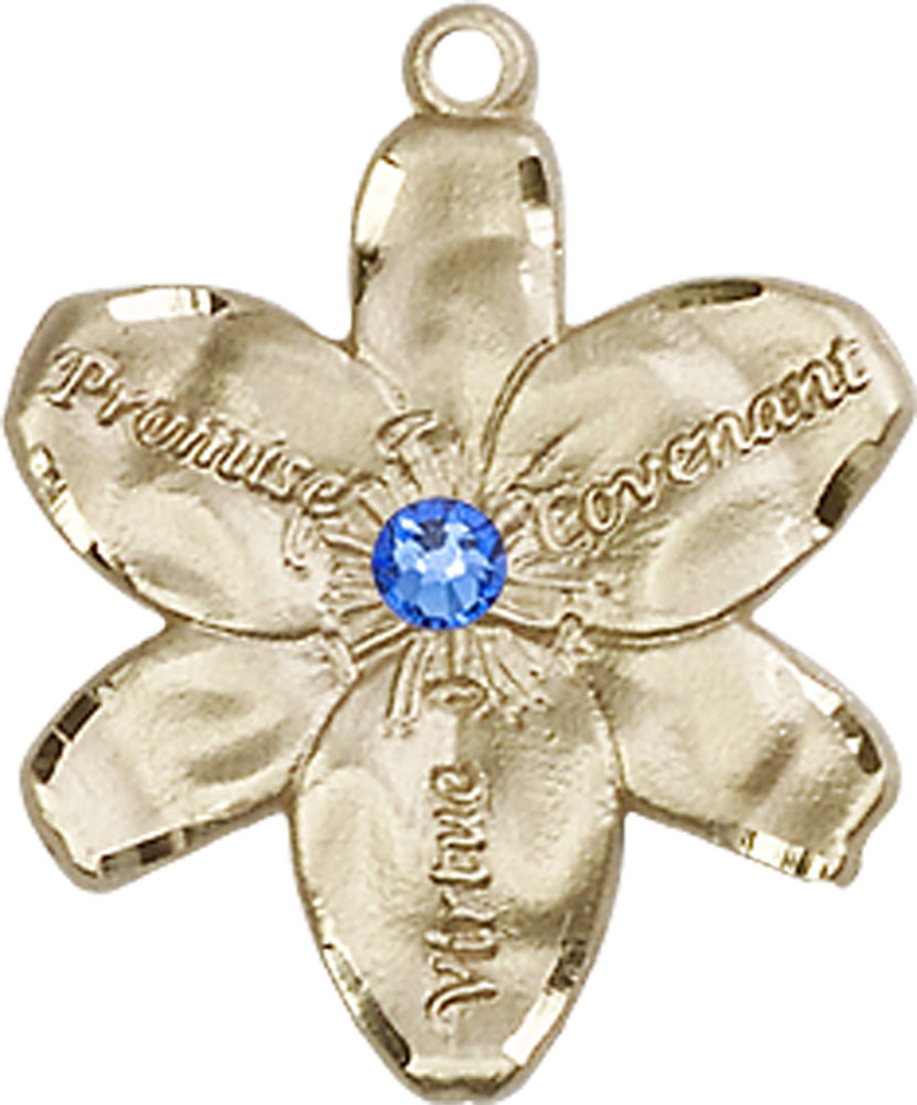 14kt Gold Filled Chastity Medal with a 3mm Sapphire Swarovski stone