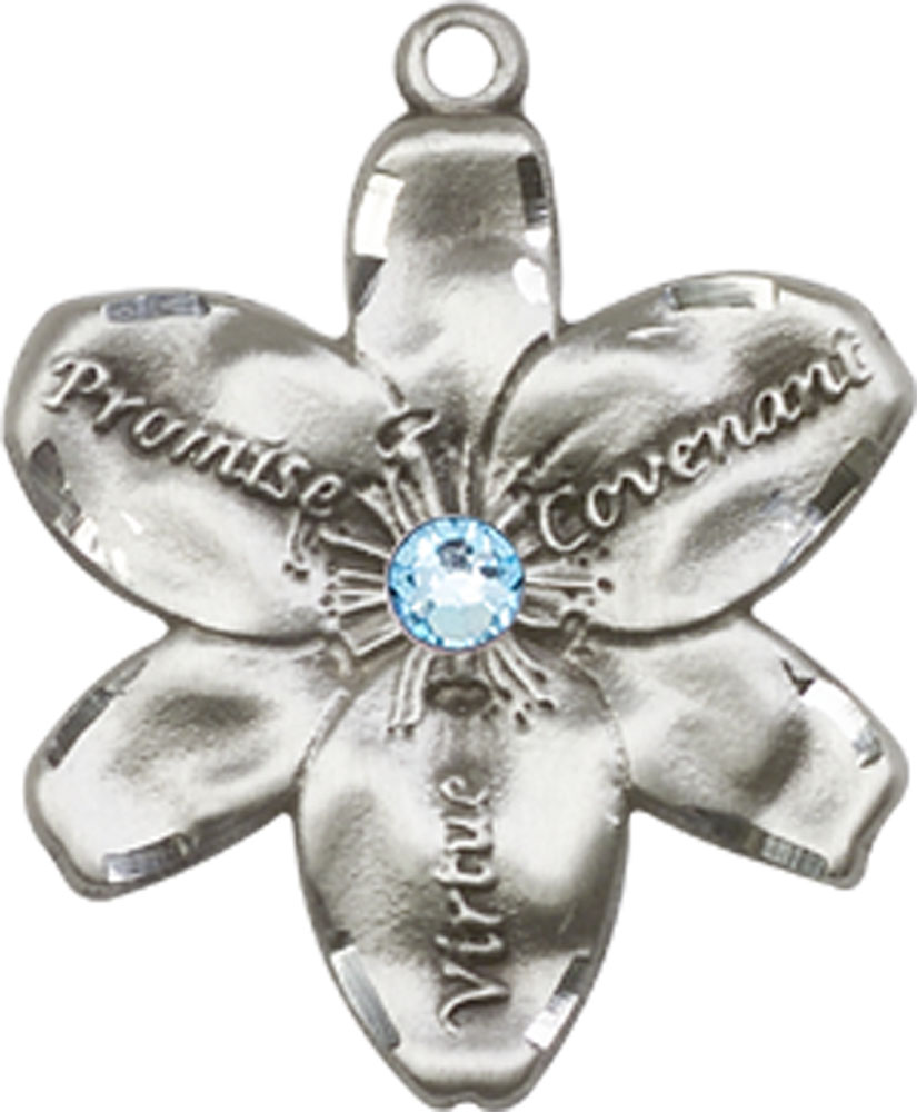 Sterling Silver Chastity Medal with a 3mm Aqua Swarovski stone