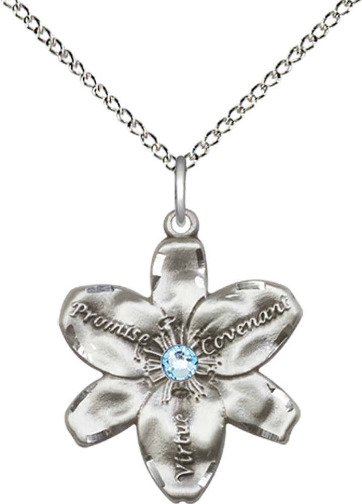 Sterling Silver Chastity Pendant with a 3mm Aqua Swarovski stone on a 18 inch Sterling Silver Light Curb chain
