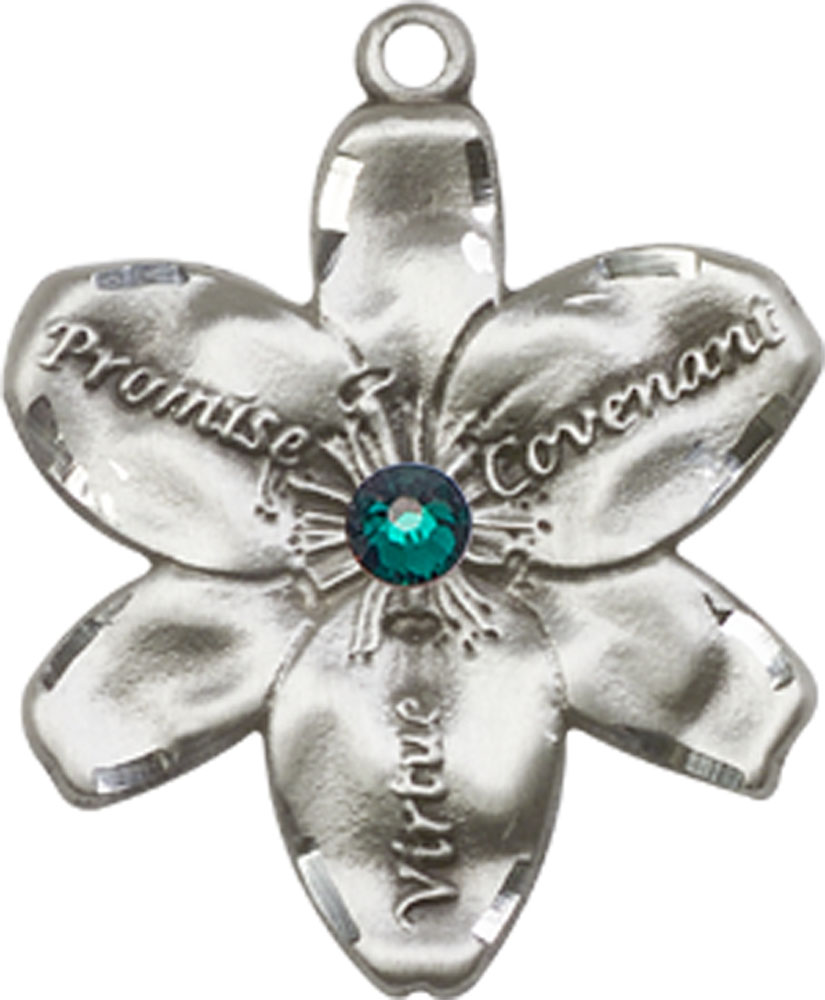 Sterling Silver Chastity Medal with a 3mm Emerald Swarovski stone