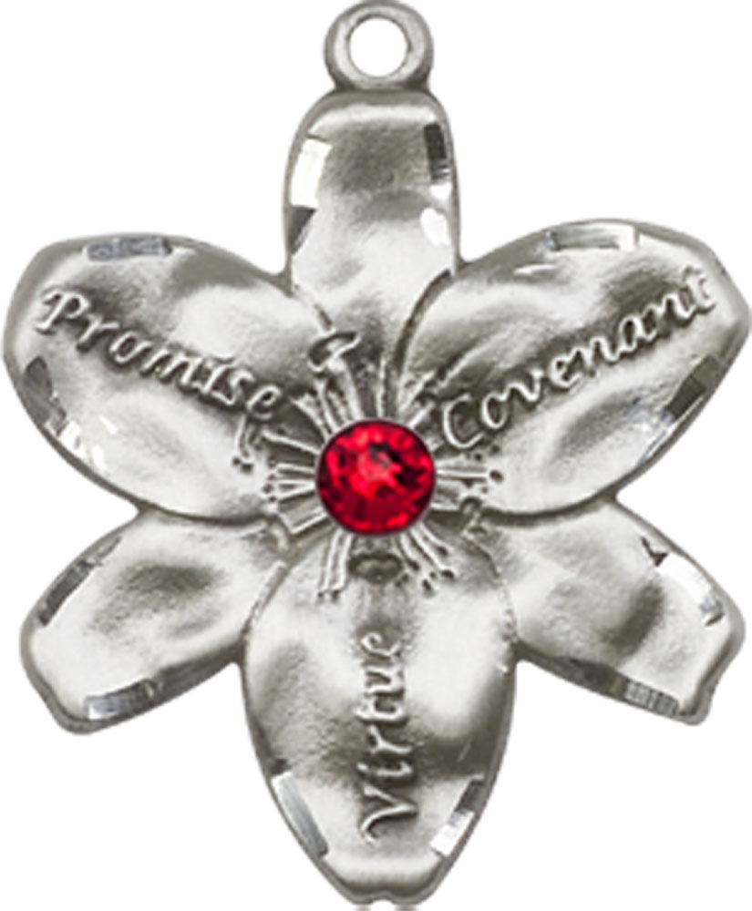 Sterling Silver Chastity Medal with a 3mm Ruby Swarovski stone