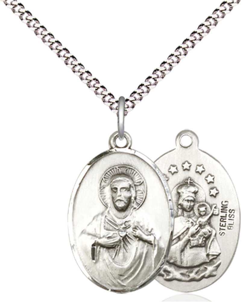 Sterling Silver Scapular Pendant on a 18 inch Light Rhodium Light Curb chain