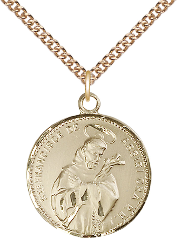 14kt Gold Filled Saint Francis of Assisi Pendant on a 24 inch Gold Filled Heavy Curb chain