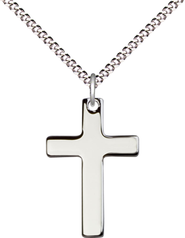 Sterling Silver Cross Pendant on a 18 inch Light Rhodium Light Curb chain