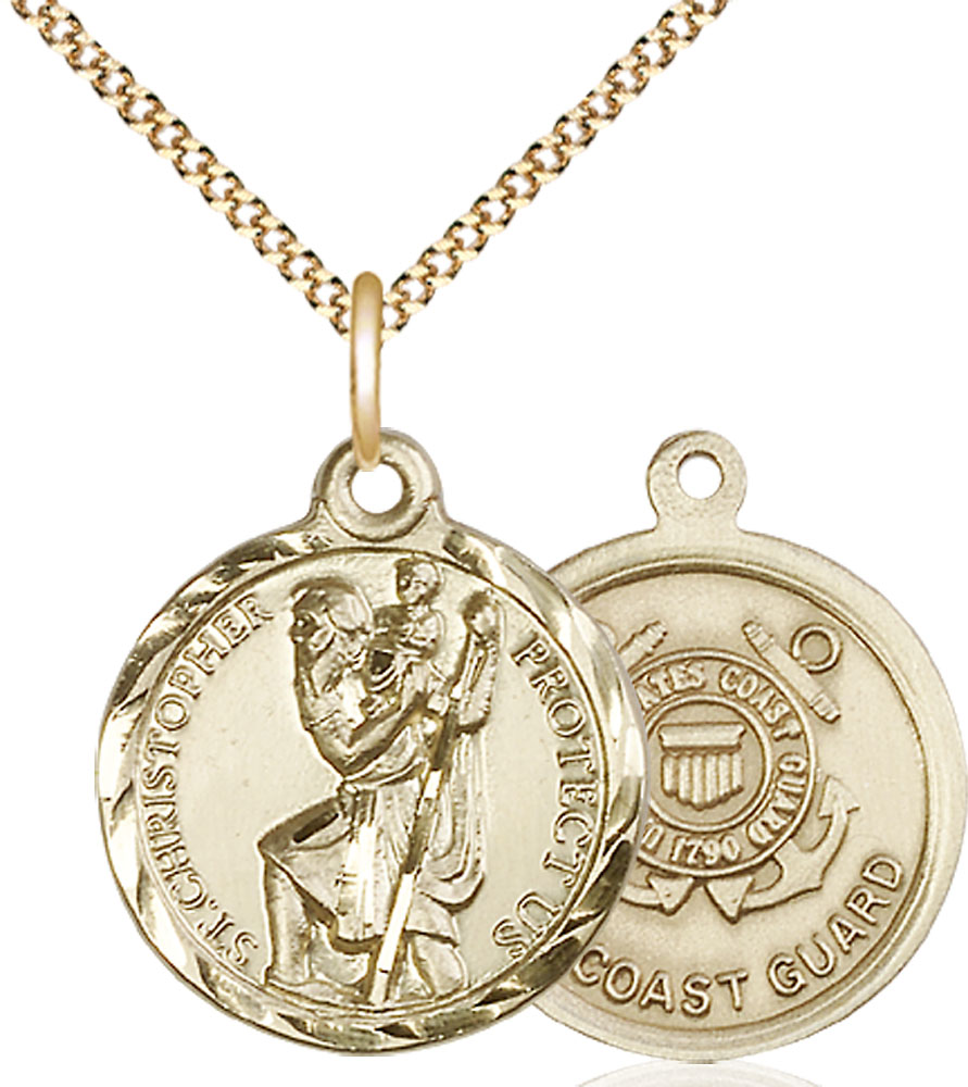 14kt Gold Filled Saint Christopher Coast Guard Pendant on a 18 inch Gold Plate Light Curb chain