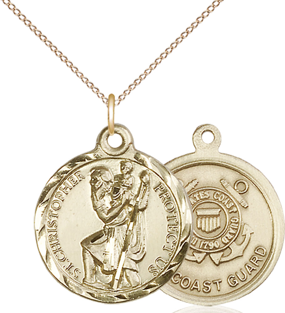 14kt Gold Filled Saint Christopher Coast Guard Pendant on a 18 inch Gold Filled Light Curb chain
