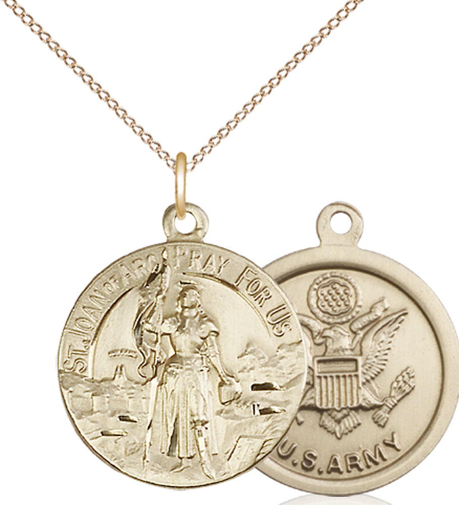 14kt Gold Filled Saint Joan of Arc Army Pendant on a 18 inch Gold Filled Light Curb chain
