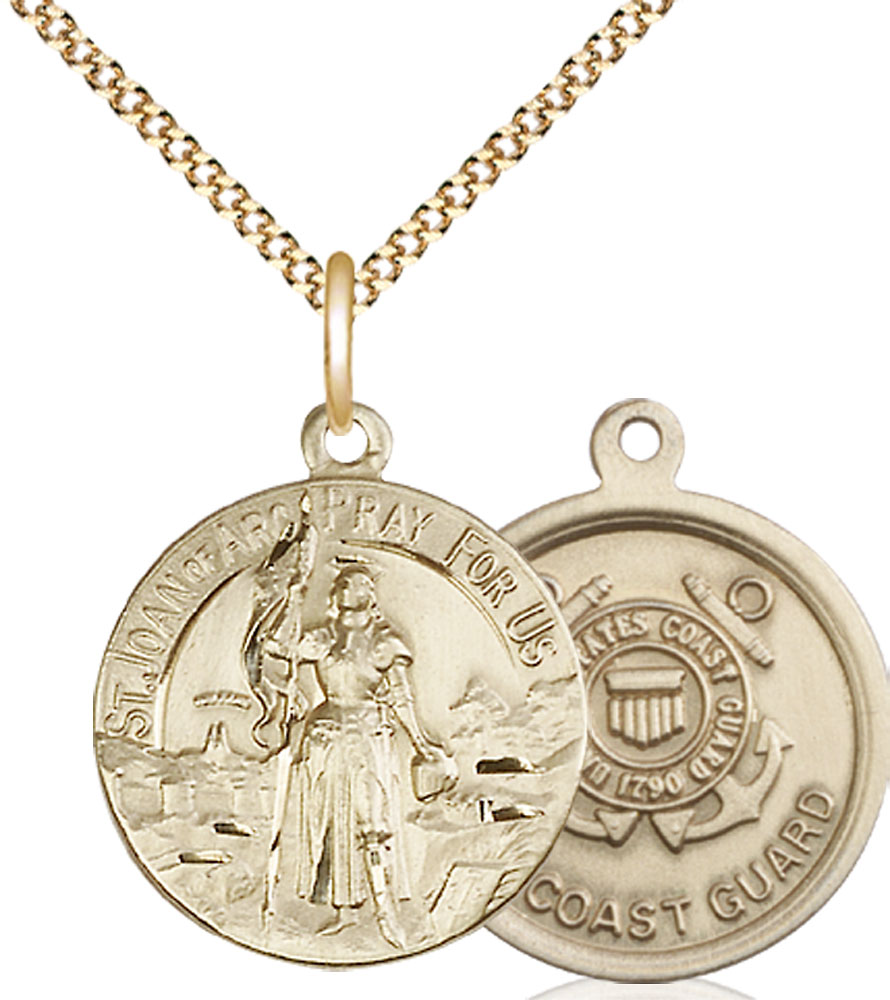 14kt Gold Filled Saint Joan of Arc Coast Guard Pendant on a 18 inch Gold Plate Light Curb chain