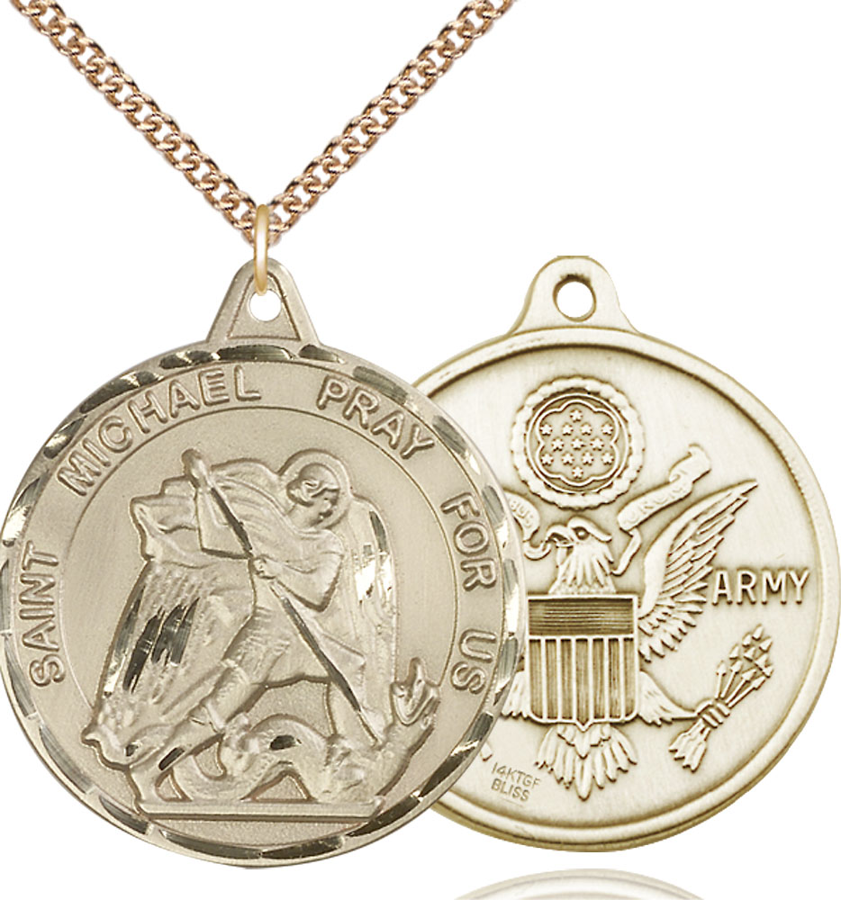 14kt Gold Filled Saint Michael Army Pendant on a 24 inch Gold Filled Heavy Curb chain