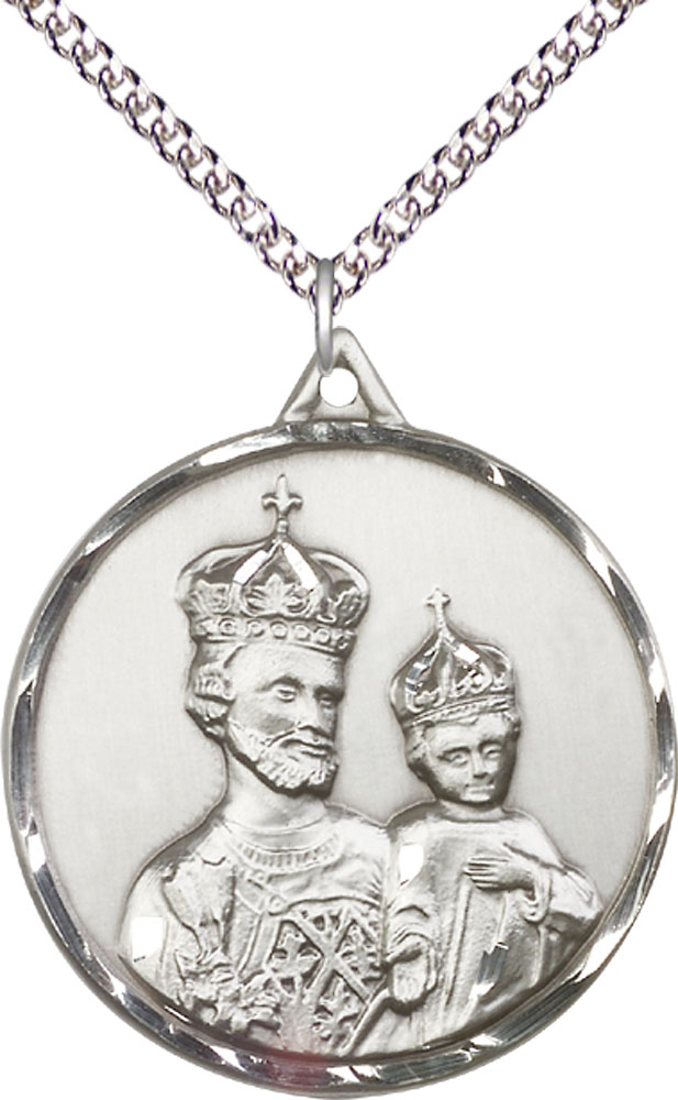 Sterling Silver Saint Joseph Pendant on a 24 inch Sterling Silver Heavy Curb chain