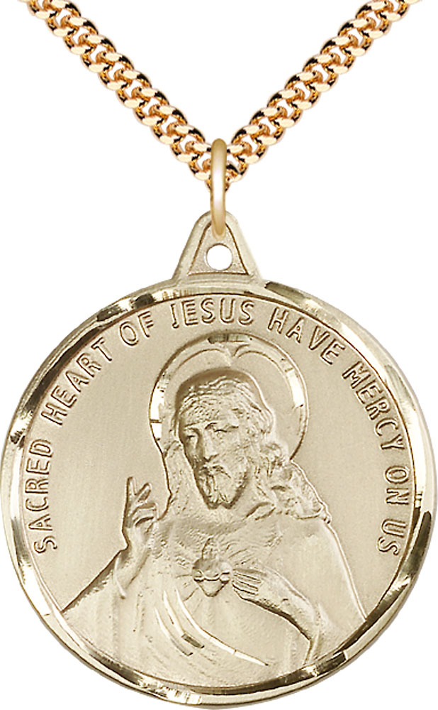 14kt Gold Filled Scapular Pendant on a 24 inch Gold Plate Heavy Curb chain