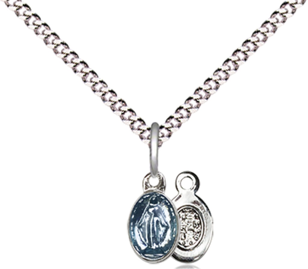 Sterling Silver Miraculous Pendant on a 18 inch Light Rhodium Light Curb chain