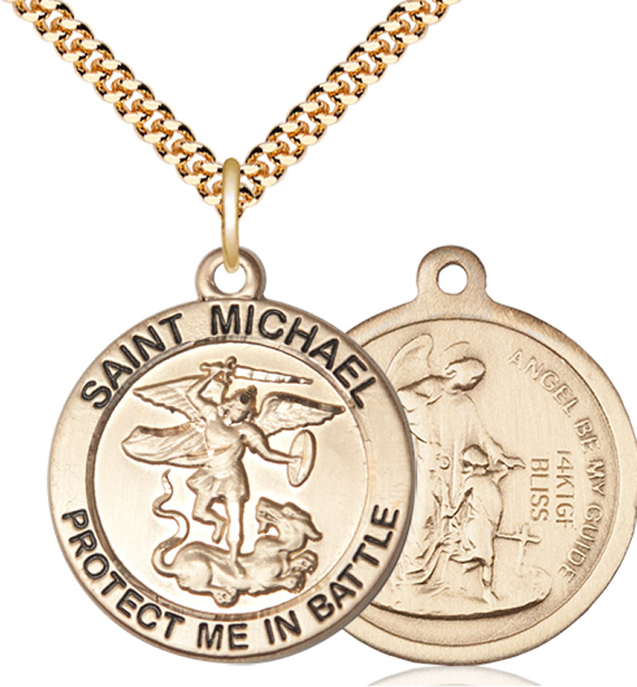 14kt Gold Filled Saint Michael Air Force Pendant on a 24 inch Gold Plate Heavy Curb chain