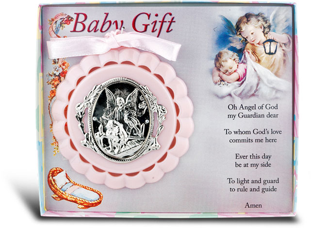 Pink Guardian Angel Crib Medal