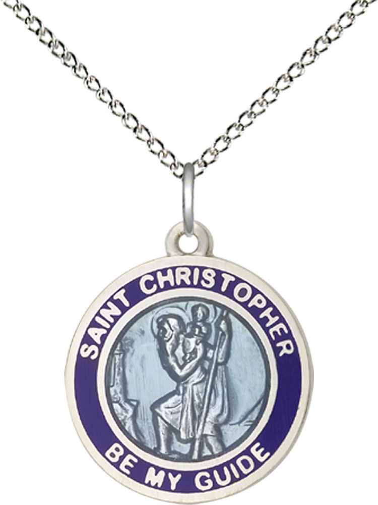 Sterling Silver Saint Christopher Pendant on a 18 inch Sterling Silver Light Curb chain