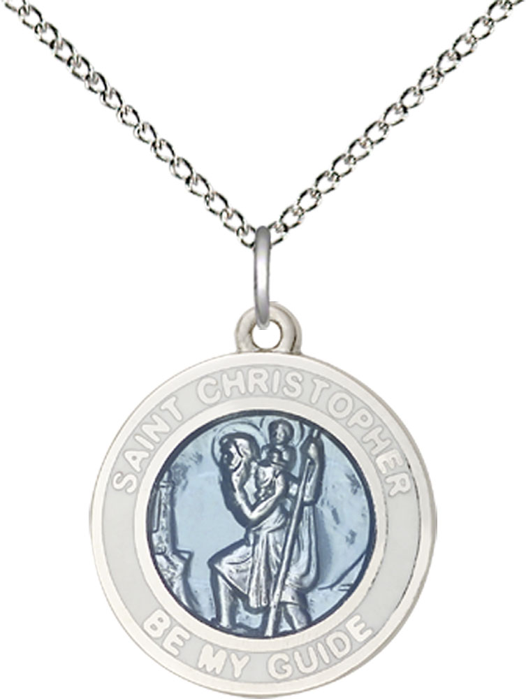 Sterling Silver Saint Christopher Pendant on a 18 inch Sterling Silver Light Curb chain