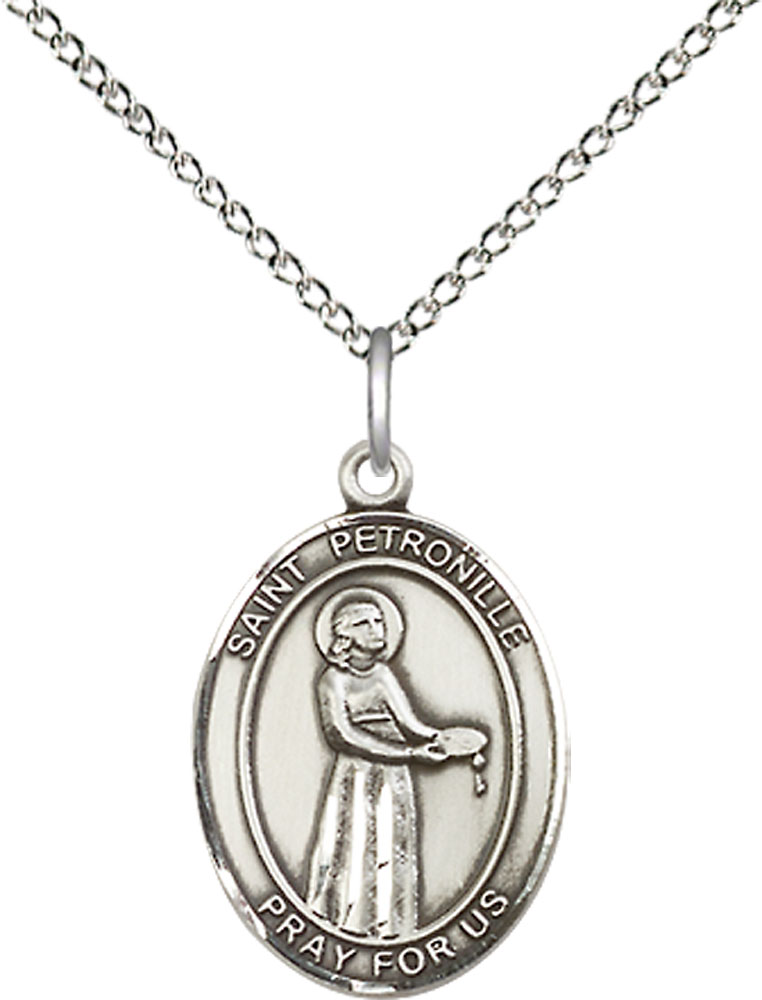 Sterling Silver Saint Petronille Pendant on a 18 inch Sterling Silver Light Curb chain