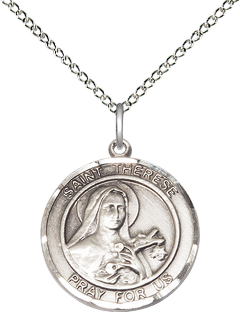Sterling Silver Saint Therese of Lisieux Pendant on a 18 inch Sterling Silver Light Curb chain