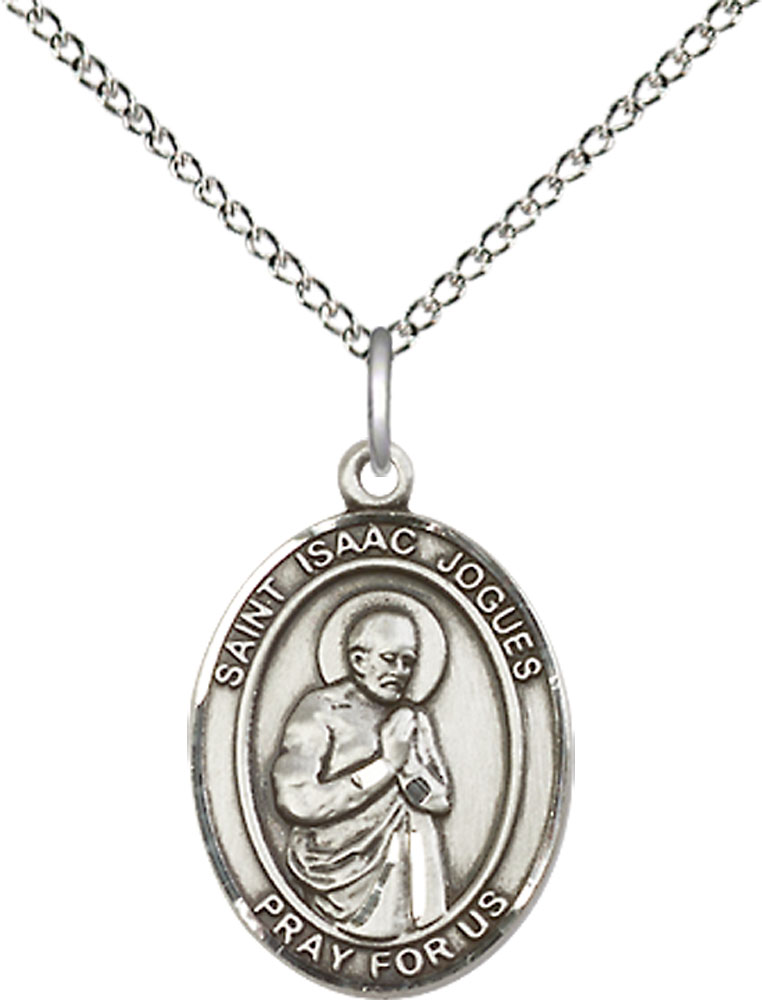 Sterling Silver Saint Isaac Jogues Pendant on a 18 inch Sterling Silver Light Curb chain