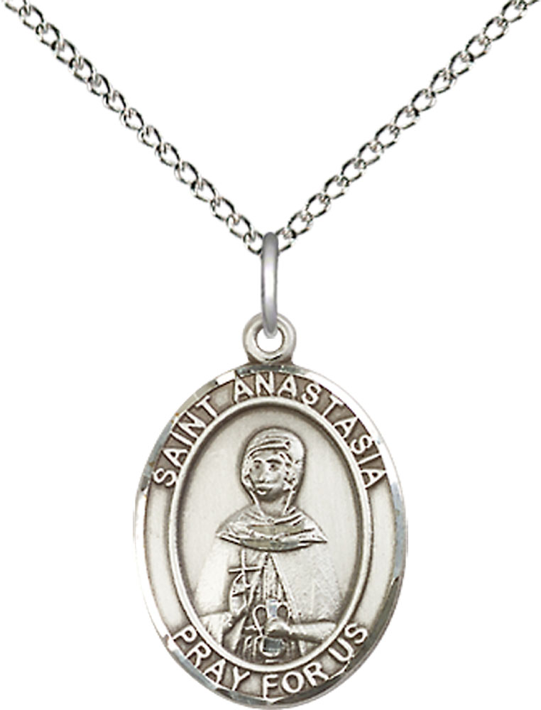 Sterling Silver Saint Anastasia Pendant on a 18 inch Sterling Silver Light Curb chain