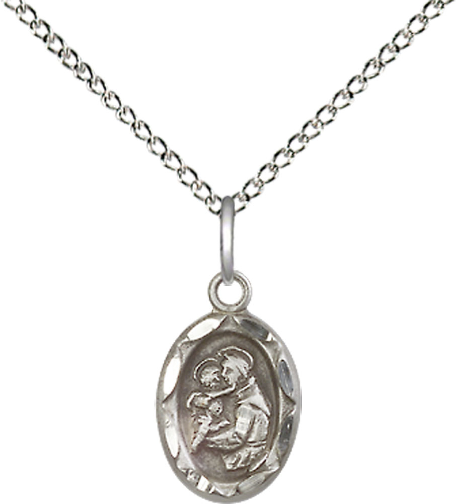 Sterling Silver Saint Anthony Pendant on a 18 inch Sterling Silver Light Curb chain