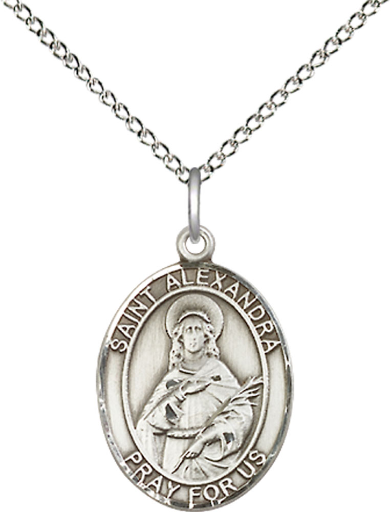 Sterling Silver Saint Alexandra Pendant on a 18 inch Sterling Silver Light Curb chain