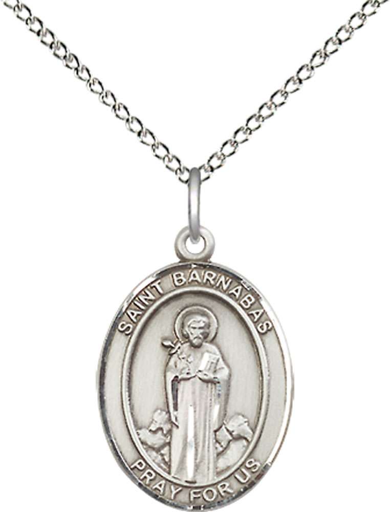Sterling Silver Saint Barnabas Pendant on a 18 inch Sterling Silver Light Curb chain