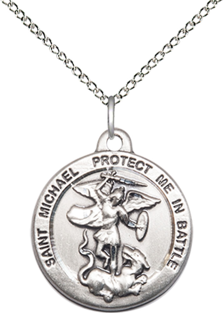 Sterling Silver Saint Michael the Archangel Pendant on a 18 inch Sterling Silver Light Curb chain
