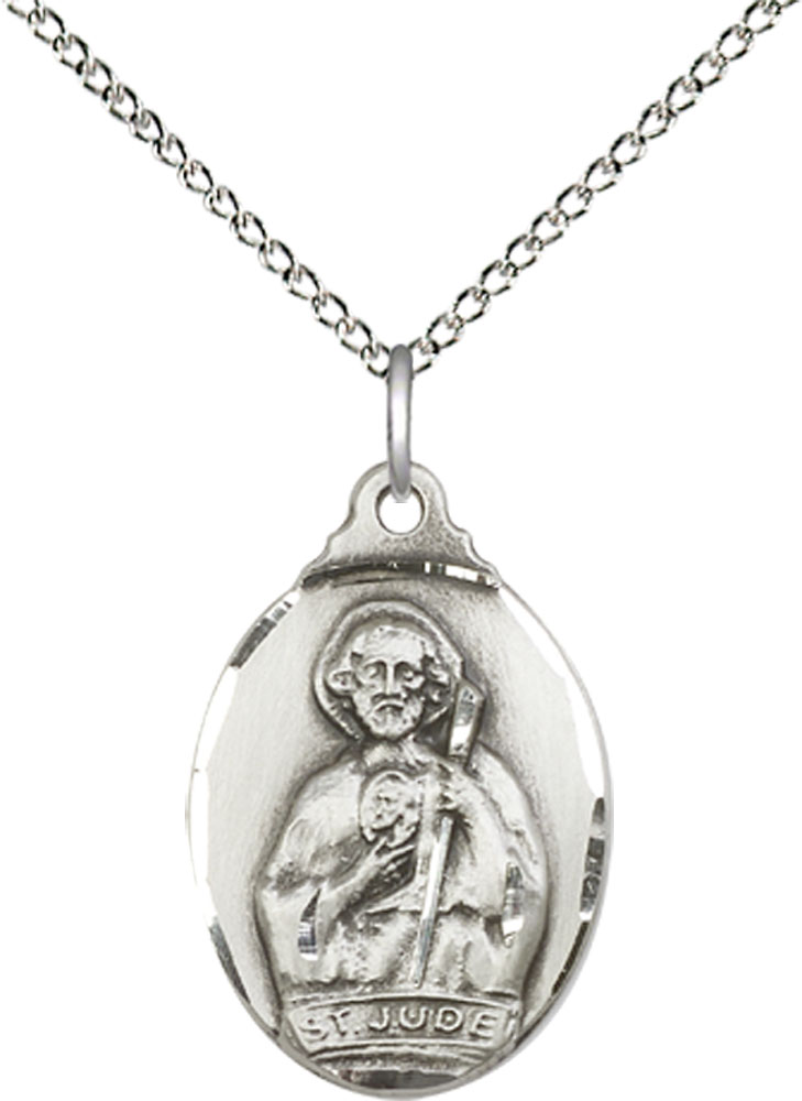 Sterling Silver Saint Jude Pendant on a 18 inch Sterling Silver Light Curb chain