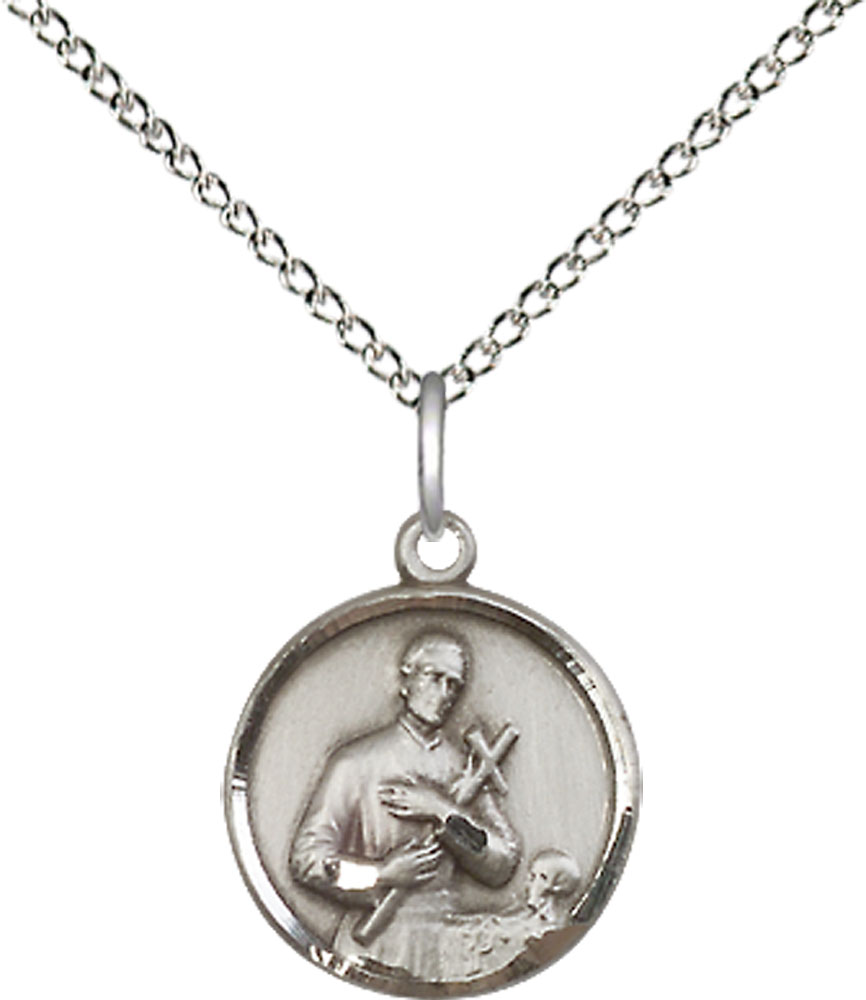 Sterling Silver Saint Gerard Pendant on a 18 inch Sterling Silver Light Curb chain