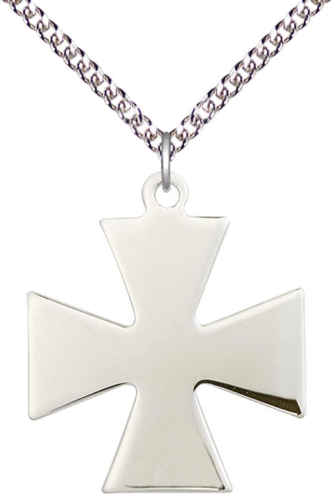 Sterling Silver Surfer Cross Pendant on a 24 inch Sterling Silver Heavy Curb chain