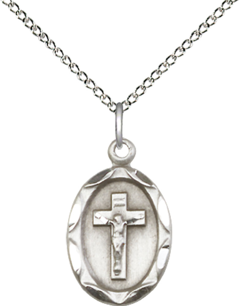 Sterling Silver Crucifix Pendant on a 18 inch Sterling Silver Light Curb chain