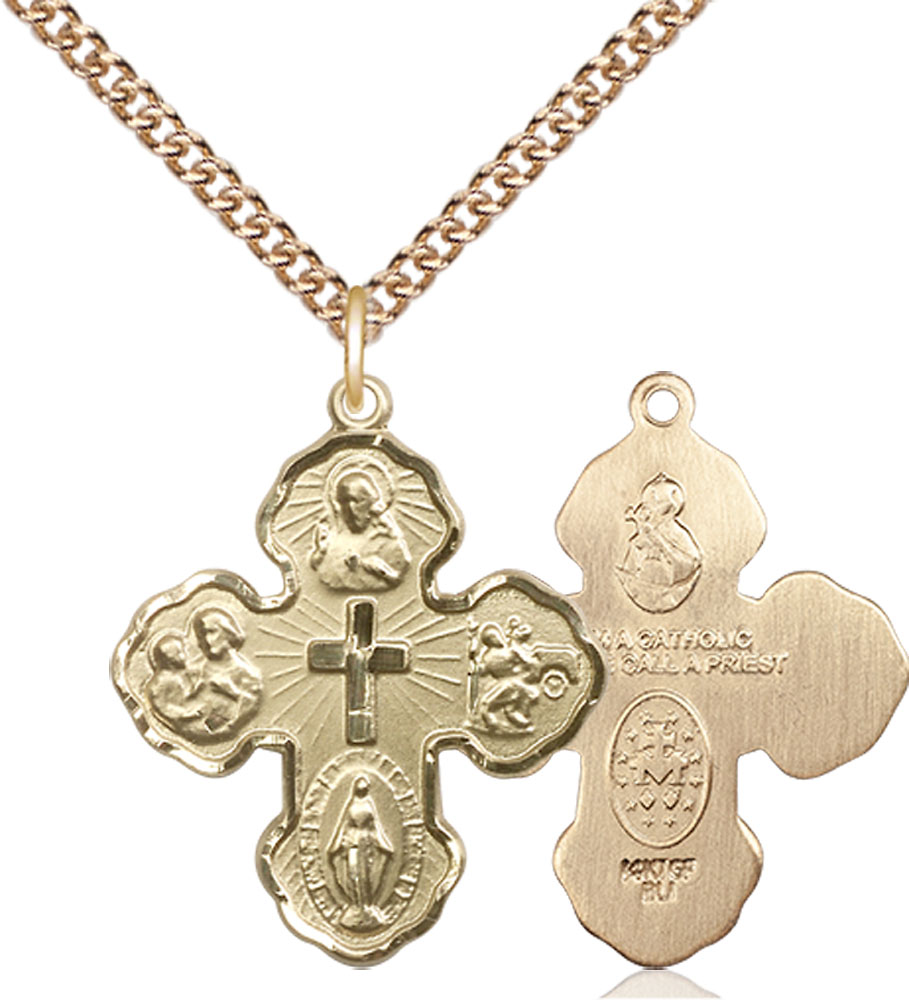 14kt Gold Filled 5-Way Pendant on a 24 inch Gold Filled Heavy Curb chain