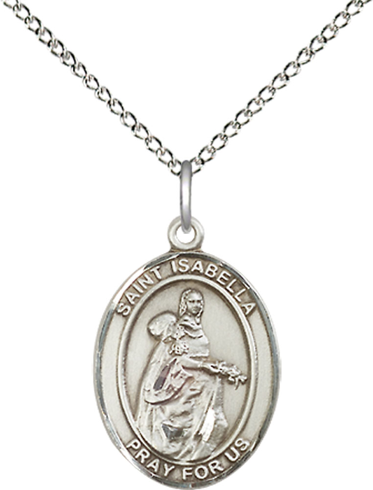 Sterling Silver Saint Isabella of Portugal Pendant on a 18 inch Sterling Silver Light Curb chain