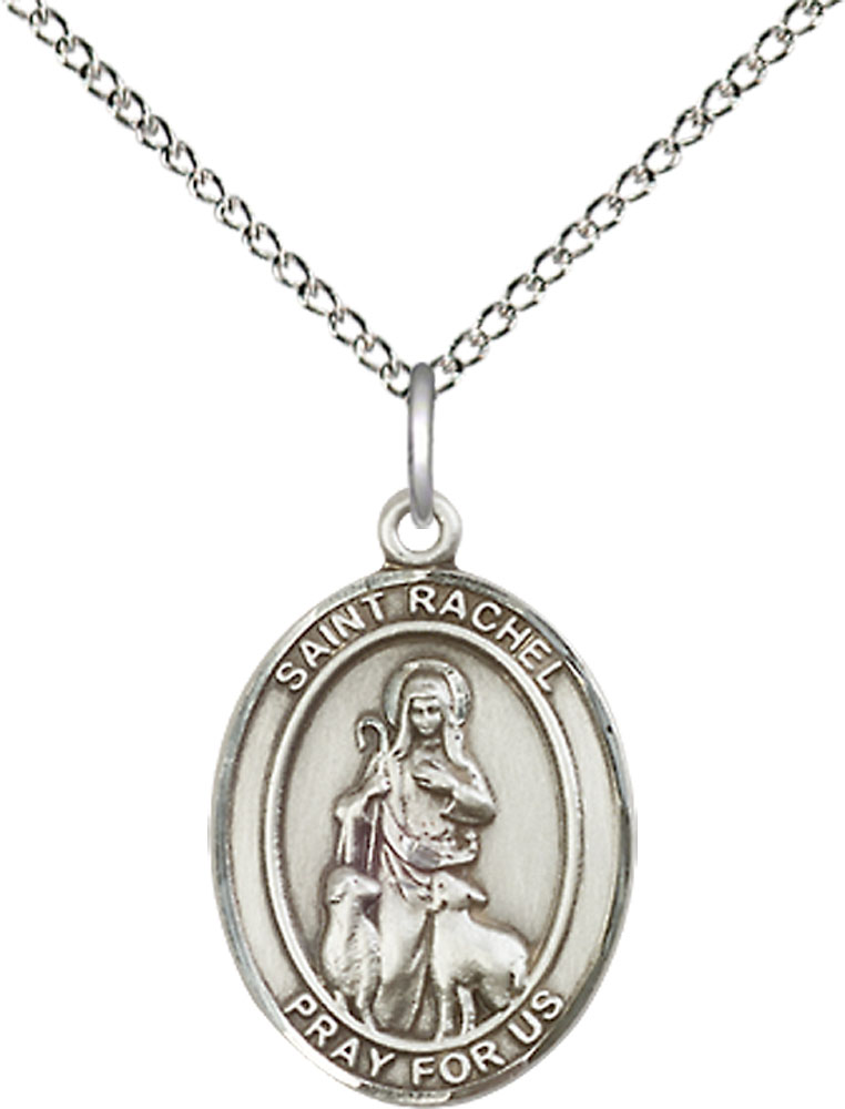Sterling Silver Saint Rachel Pendant on a 18 inch Sterling Silver Light Curb chain