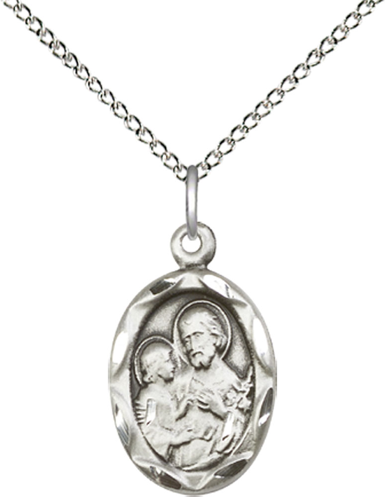 Sterling Silver Saint Joseph Pendant on a 18 inch Sterling Silver Light Curb chain