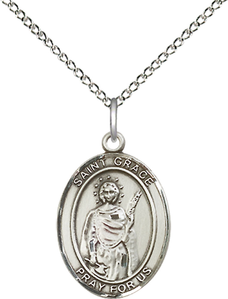 Sterling Silver Saint Grace Pendant on a 18 inch Sterling Silver Light Curb chain