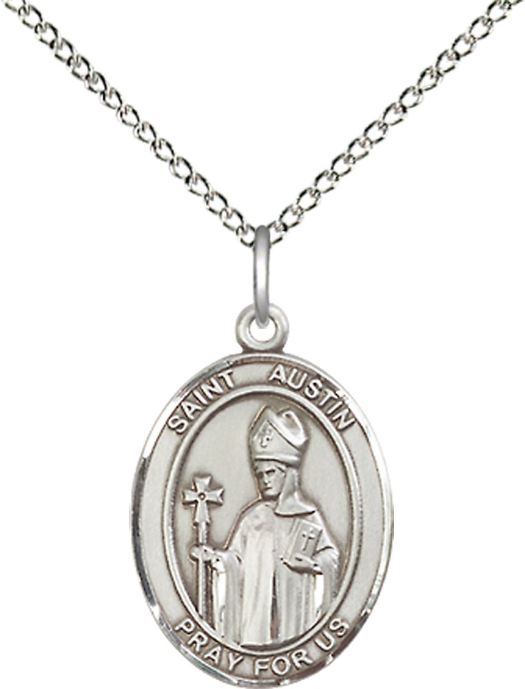 Sterling Silver Saint Austin Pendant on a 18 inch Sterling Silver Light Curb chain