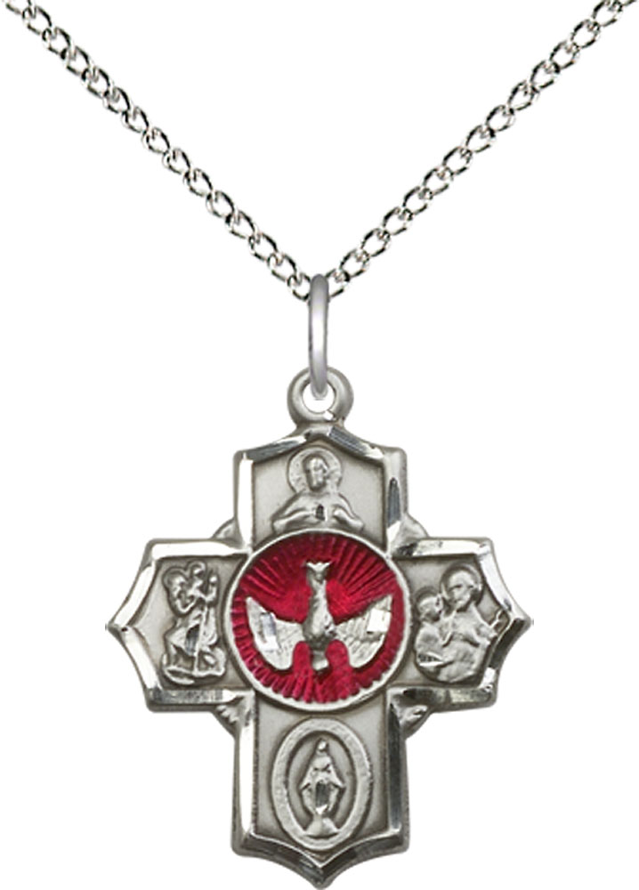 Sterling Silver 5-Way Pendant on a 18 inch Sterling Silver Light Curb chain