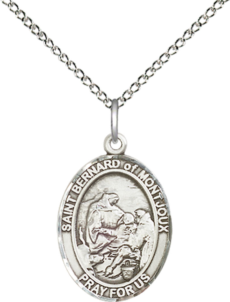 Sterling Silver Saint Bernard of Montjoux Pendant on a 18 inch Sterling Silver Light Curb chain